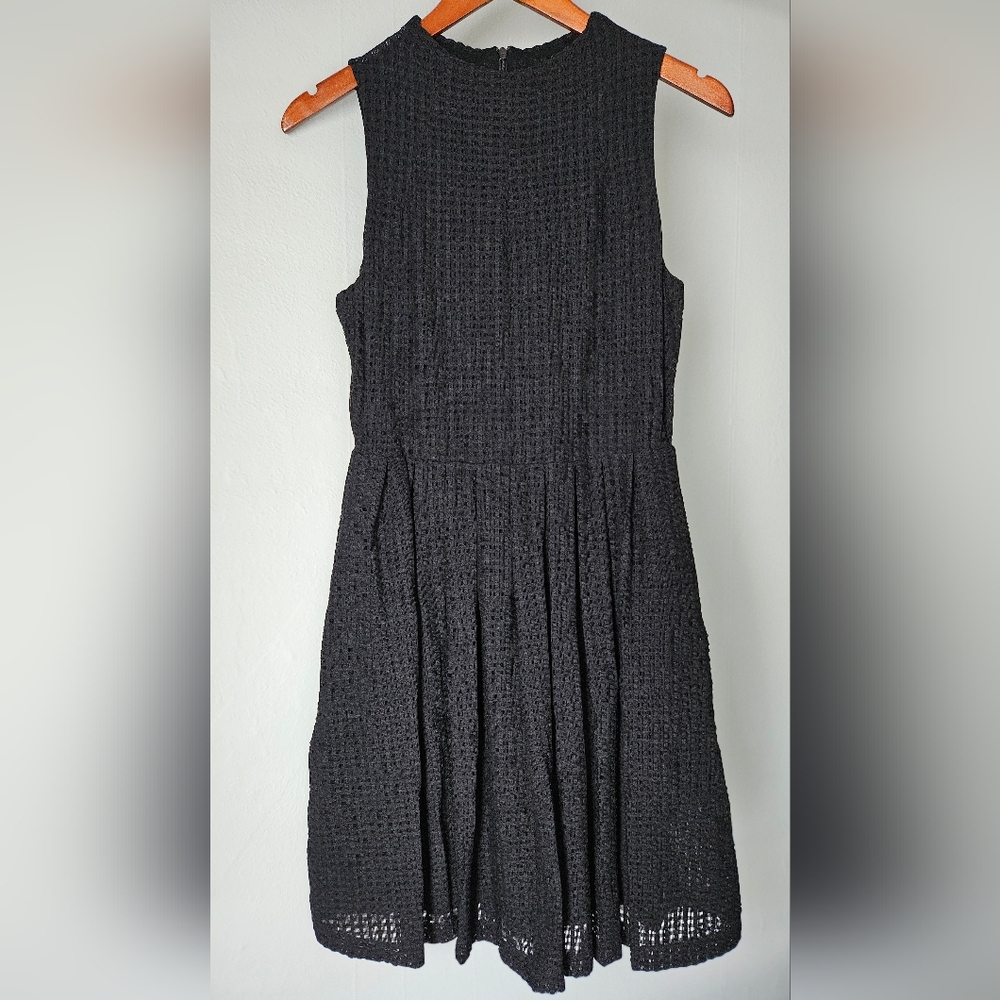 2010s Anthropologie X Deletta Black Woven Textured Dress w/ Pockets
